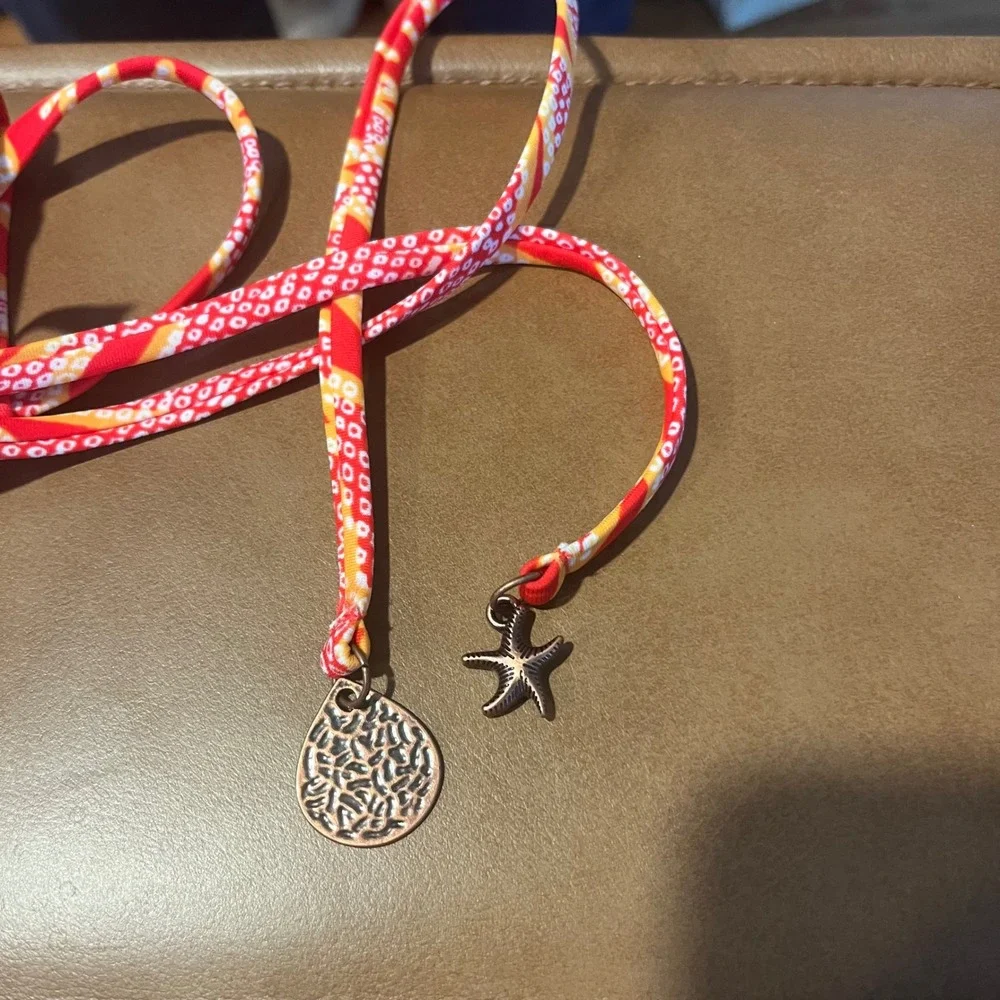 NWT‎ Aerie Bikini Set Deep Coral Tropical Print Starfish Charm Beach Medallion M